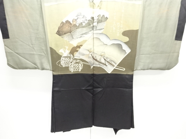 JAPANESE KIMONO / ANTIQUE MENS HAORI / SILK / CORMORANT FISHING (lining)